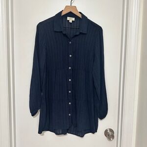 STYLE & CO | Women's Navy Blue Striped Button Up Tiered Tunic Shirt, Plus 1X